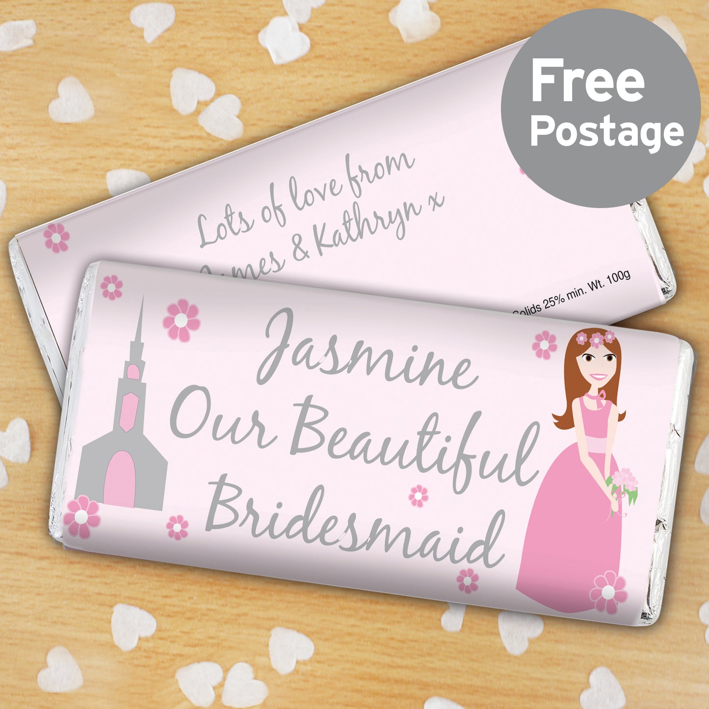 Personalised Beautiful Bridesmaid Milk Chocolate Bar