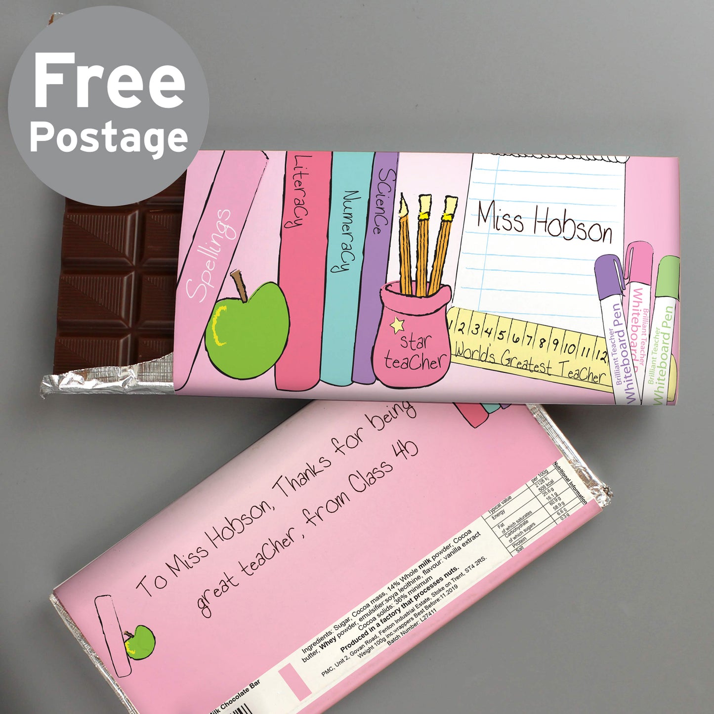 Personalised Teachers Female Milk Chocolate Bar