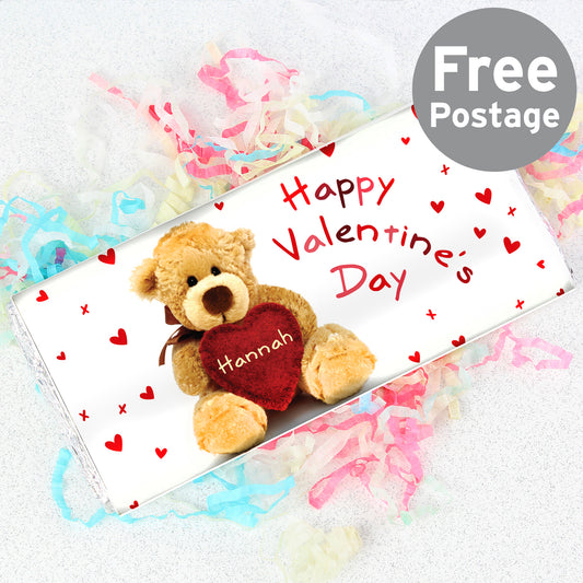 Personalised Teddy Heart Milk Chocolate Bar