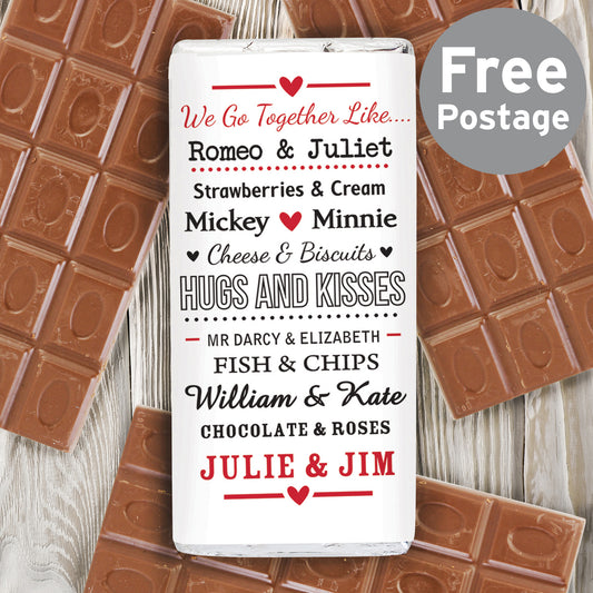 Personalised We Go Together Like.... Milk Chocolate Bar