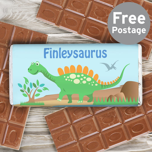 Personalised Dinosaur Milk Chocolate Bar