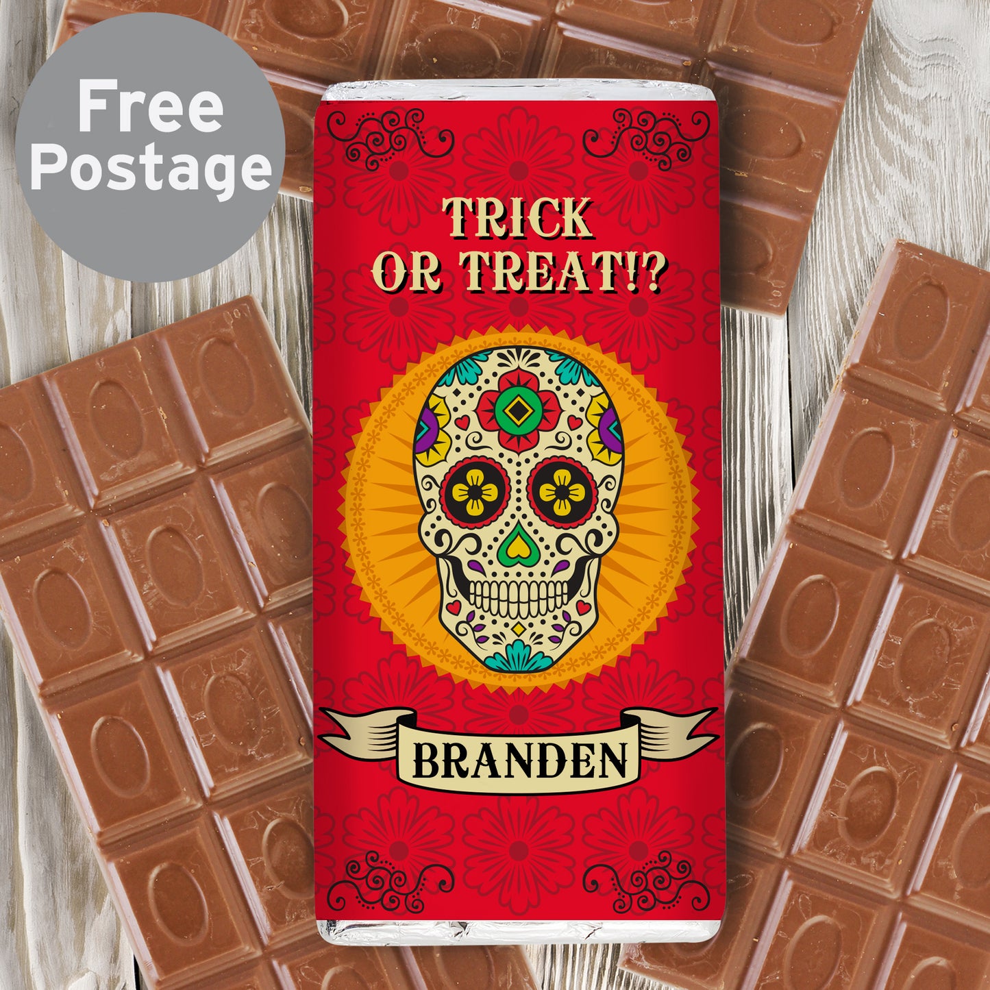 Personalised Sugar Skull Milk Chocolate Bar