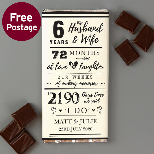 Personalised 6th Anniversary Milk Chocolate Bar