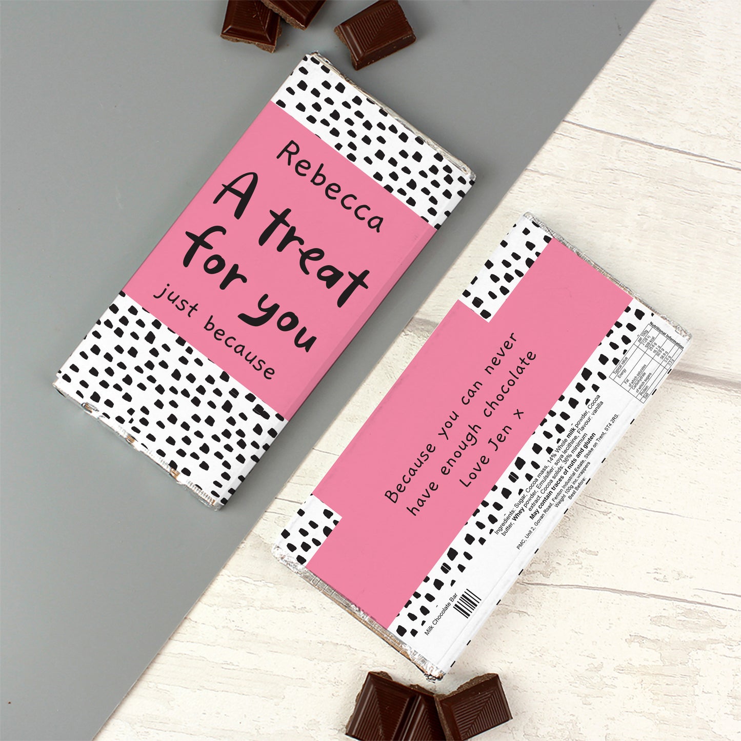 Personalised Abstract Pink Polka Milk Chocolate Bar