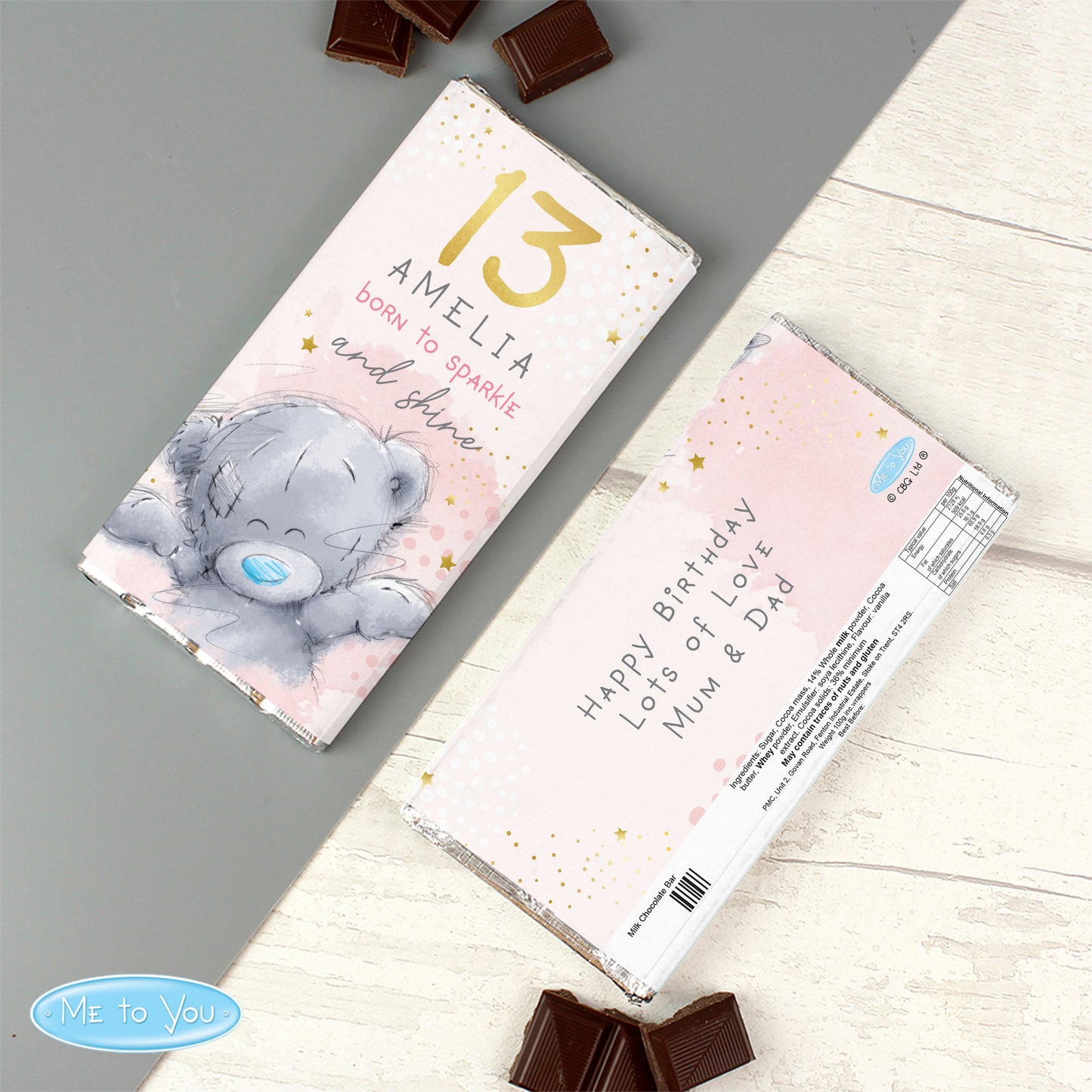 Personalised Me To You Sparkle & Shine Birthday Milk Chocolate Bar