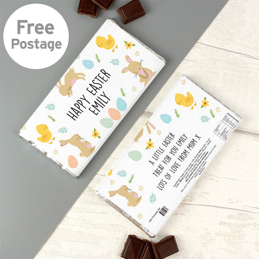 Personalised Easter Bunny & Chick Milk Chocolate Bar