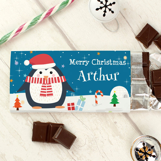 Personalised Christmas Penguin Milk Chocolate Bar