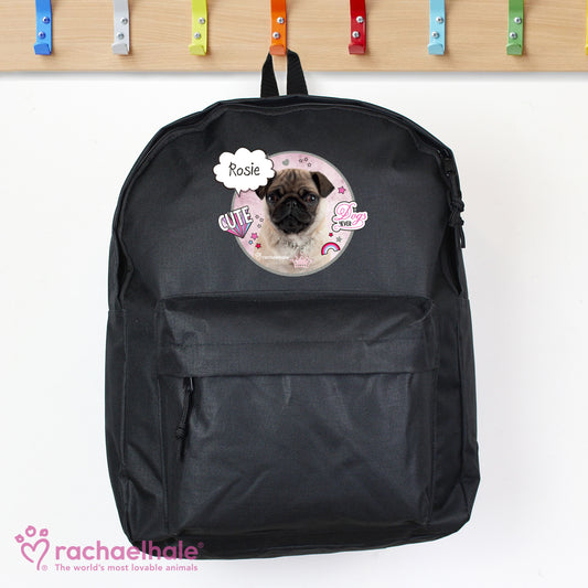 Personalised Rachael Hale Doodle Pug Black Backpack