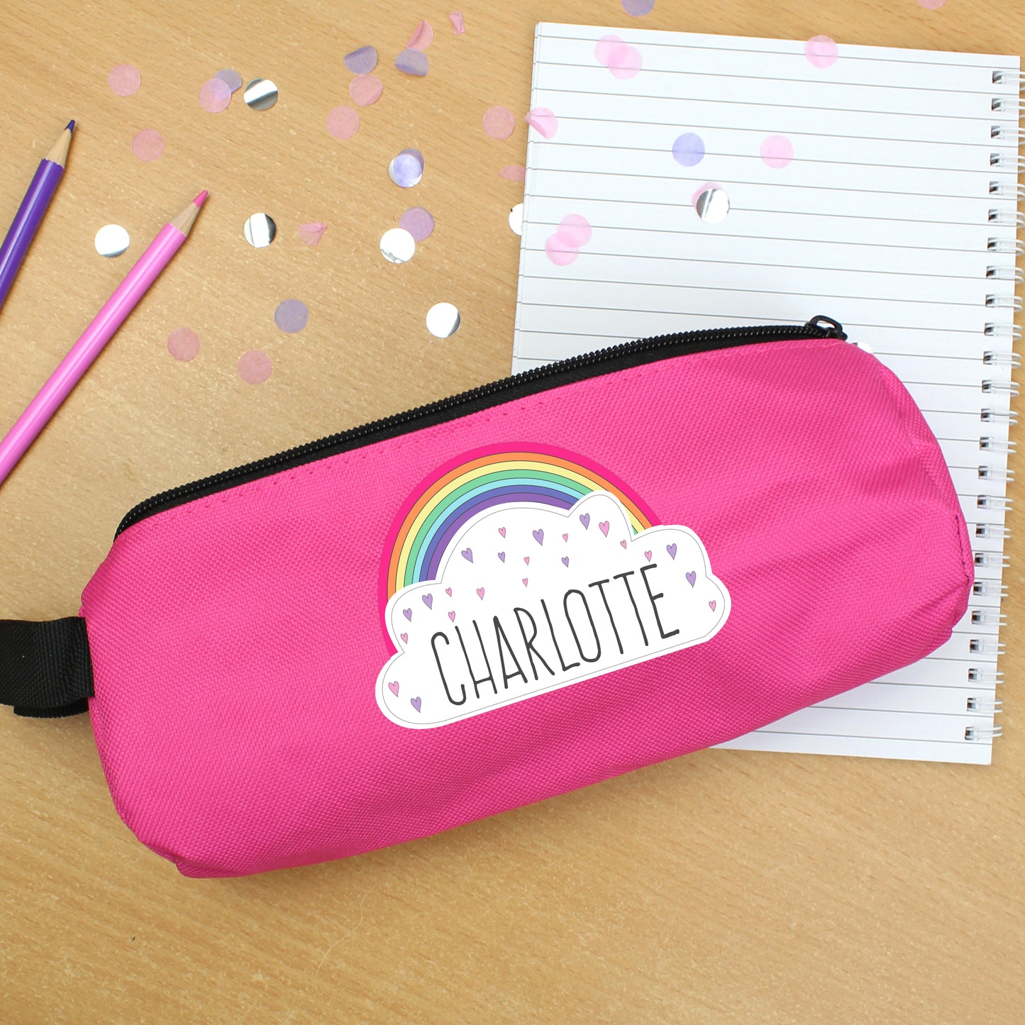 Personalised Rainbow Pink Pencil Case
