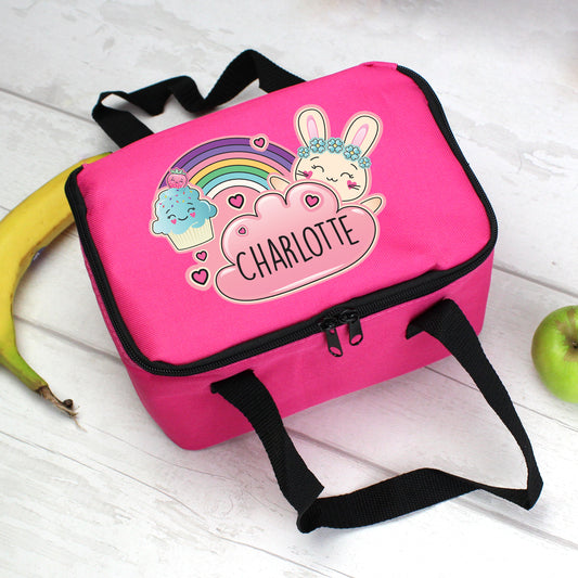 Personalised Cute Bunny Pink Lunch Bag