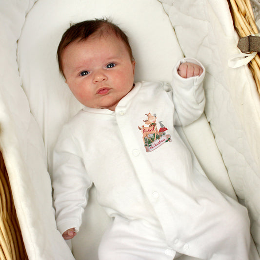 Personalised Festive Fawn 0-3 Months Baby Grow