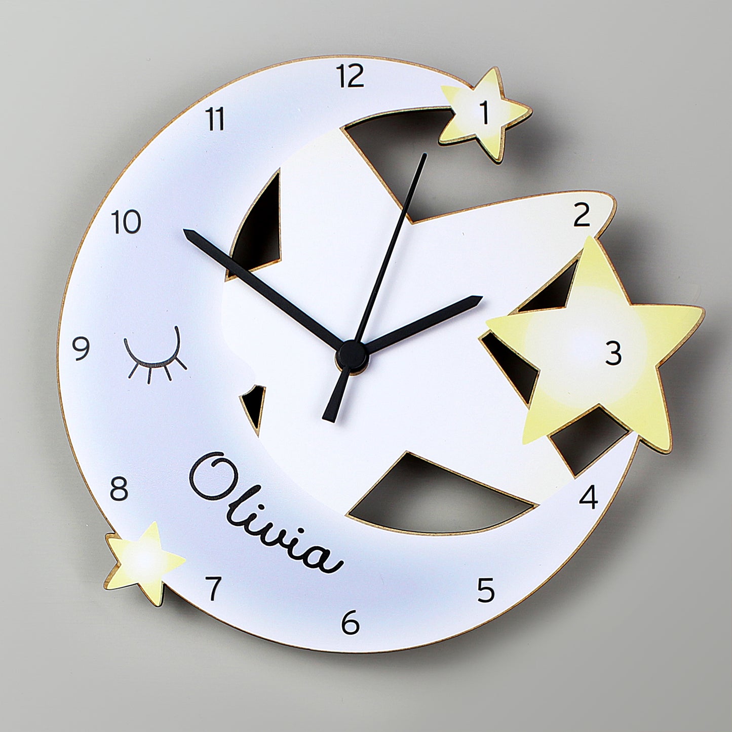 Personalised Moon and Stars Shape Wooden Clock