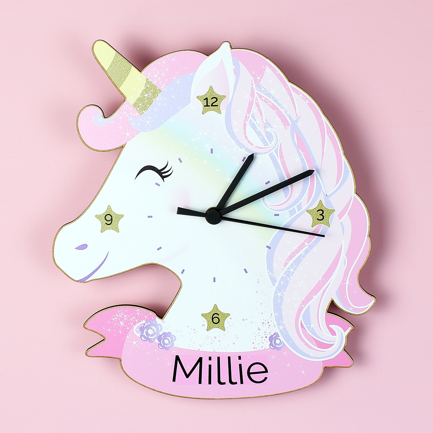 Personalised Unicorn Shape Wooden Clock