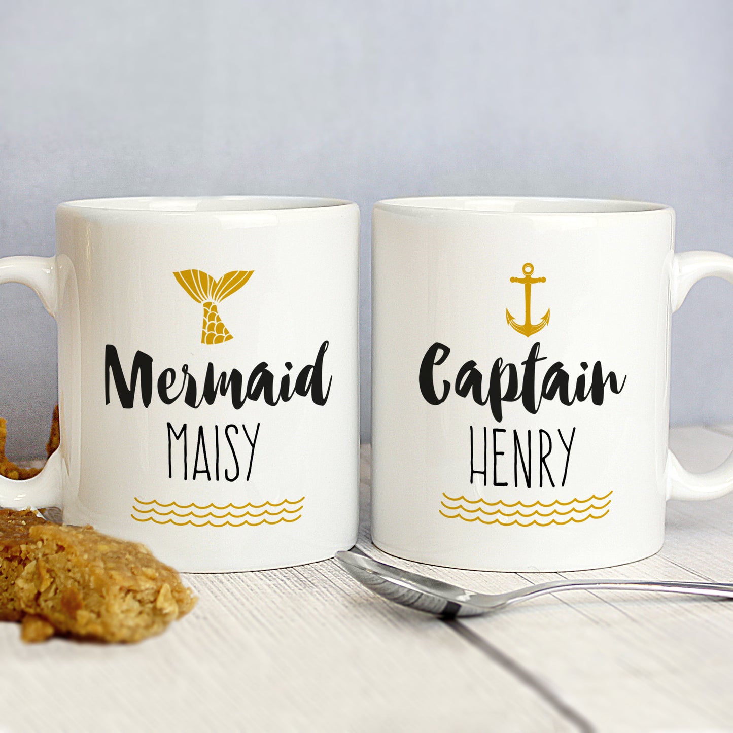 Personalised Mermaid and Captain Mug Set