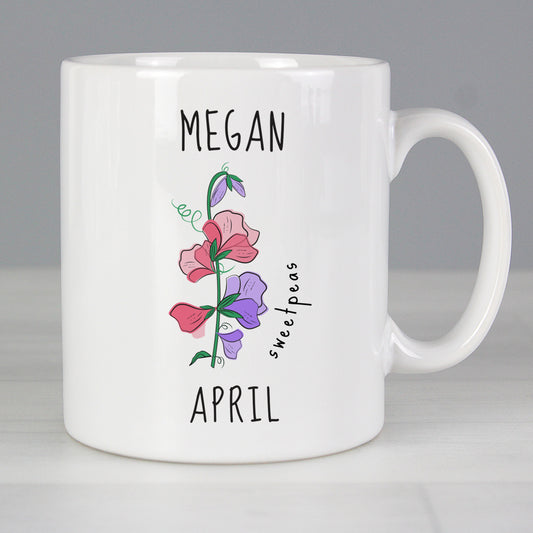 Personalised April Birth Flower - Sweet Peas Mug