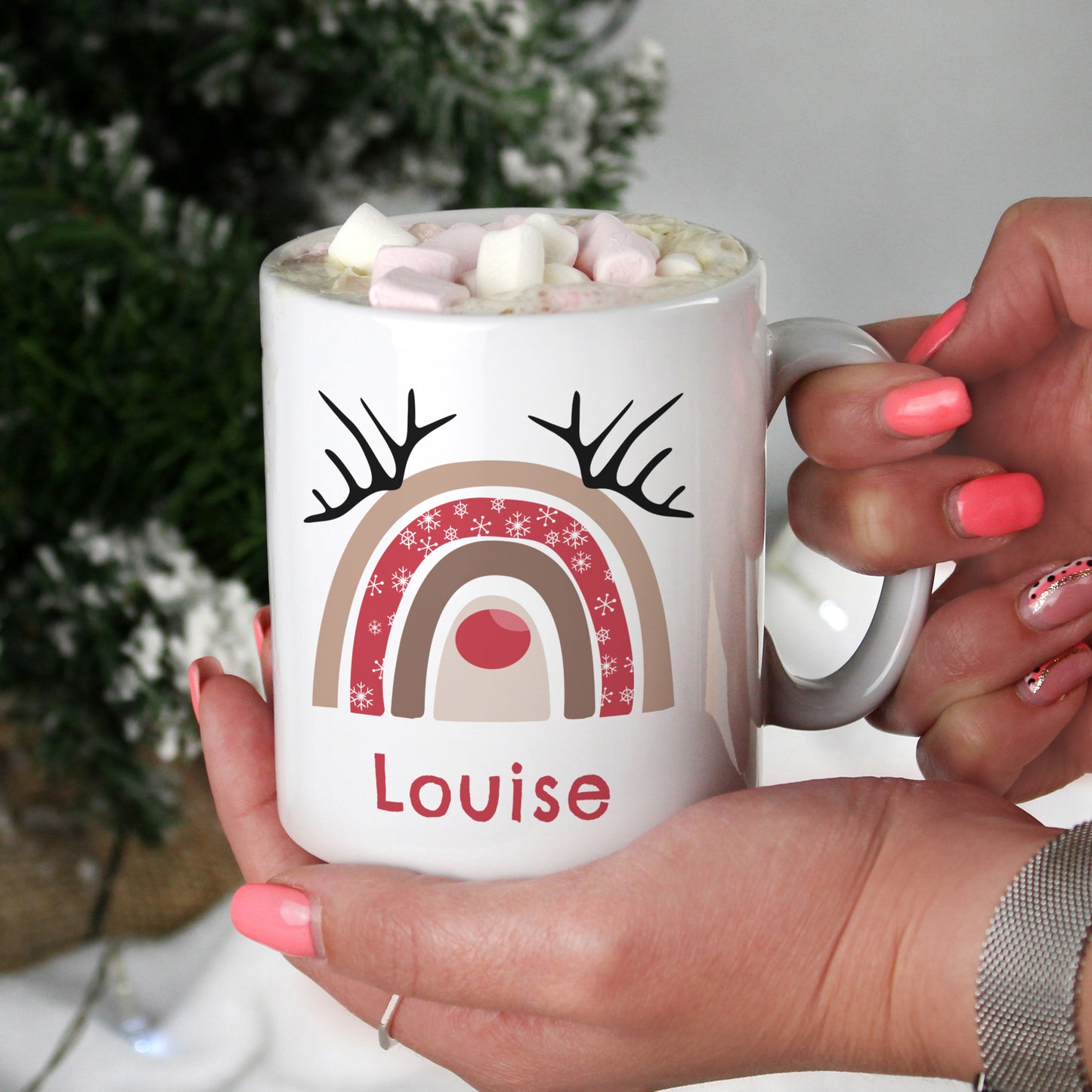 Personalised Rainbow Reindeer Mug