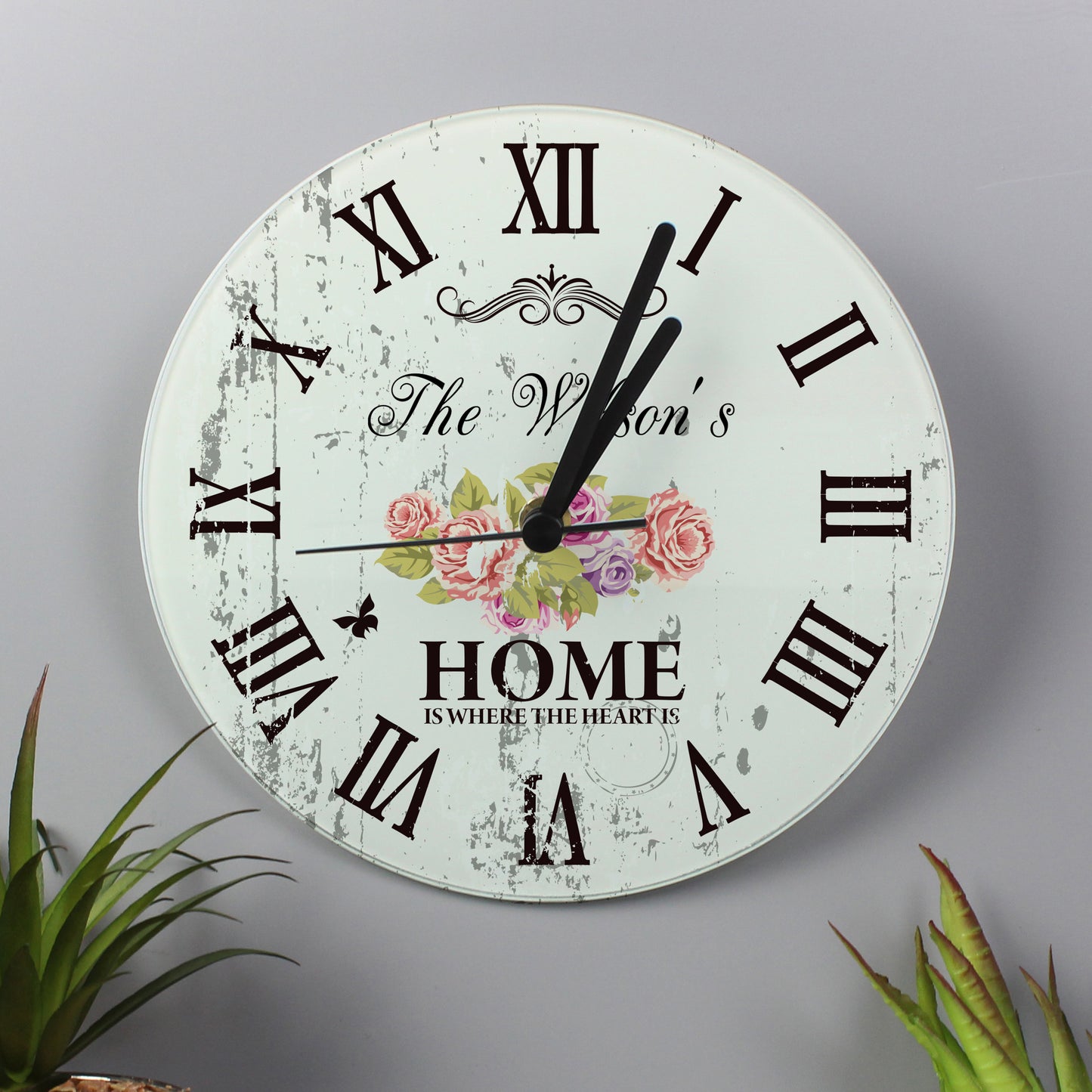 Personalised Shabby Chic Floral Glass Clock