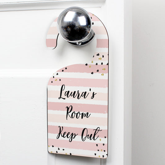 Personalised Gold and Pink Stripe Door Hanger