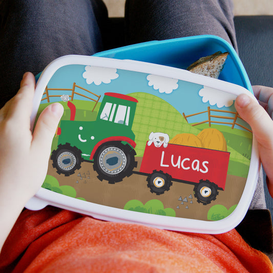 Personalised Tractor Name Only Blue Lunch Box