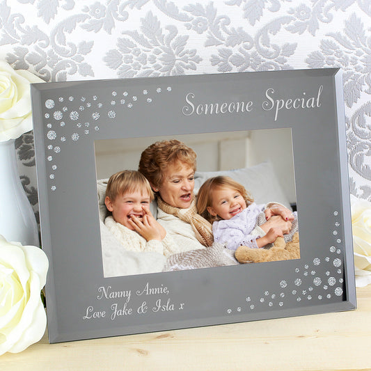 Personalised Any Message 6x4 Landscape Diamante Glass Photo Frame