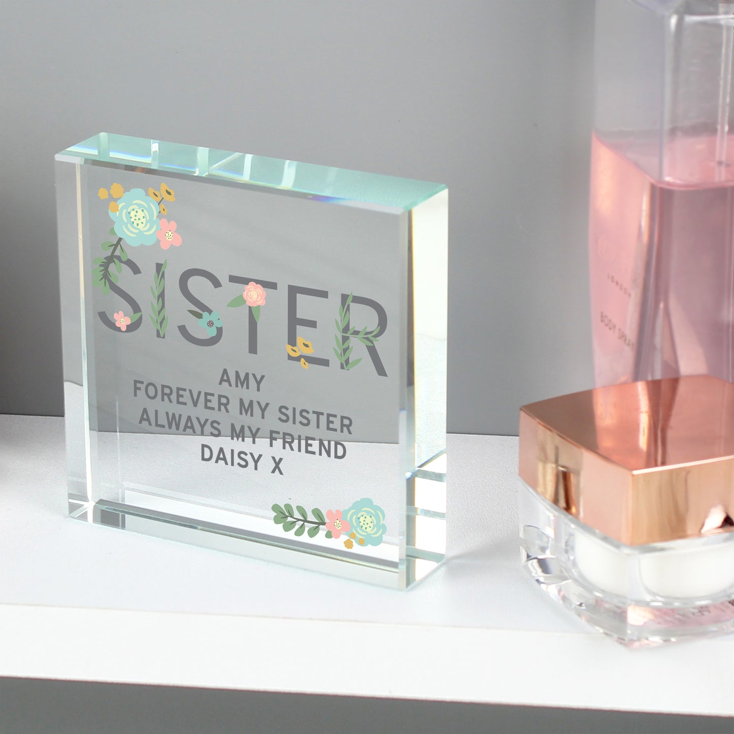 Personalised Floral Sister  Crystal Token