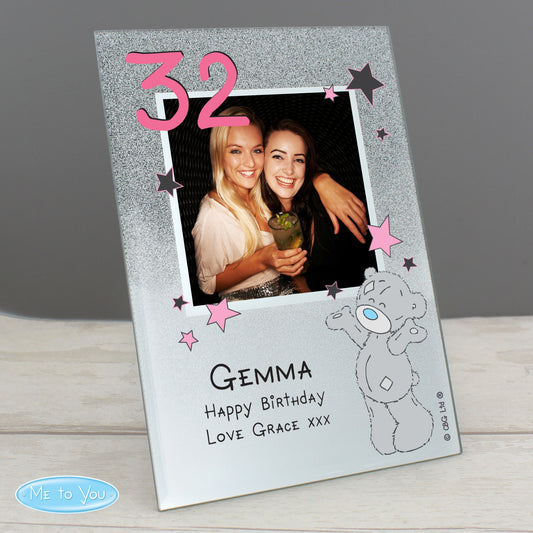 Personalised Me To You Sparkle & Shine 4x4 Glitter Glass Photo Frame