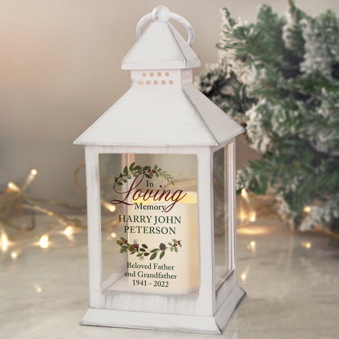 Personalised In Loving Memory White Lantern