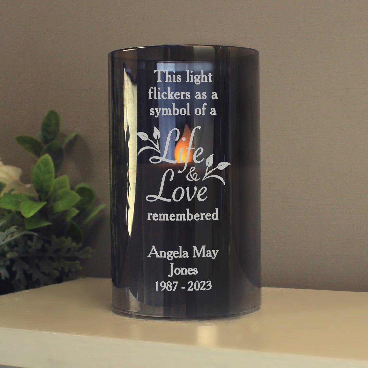 Personalised Life & Love Memorial Smoked LED Candle