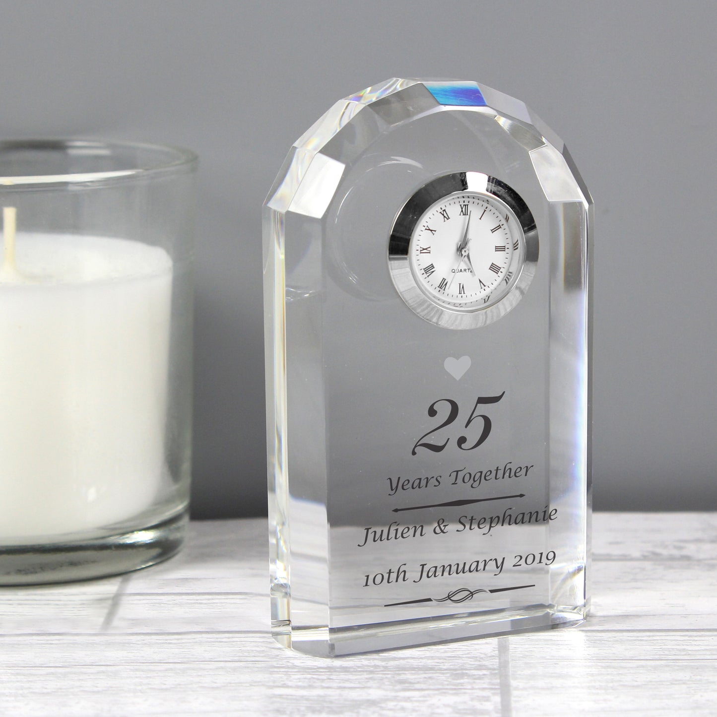 Personalised Silver Anniversary Crystal Clock