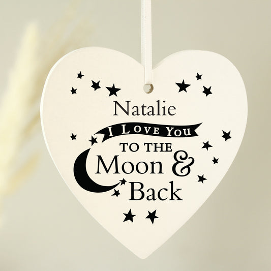 Personalised To the Moon and Back... Wooden Heart Decoration