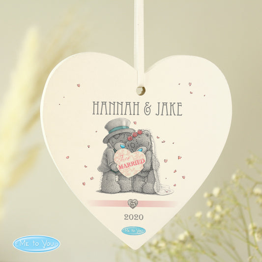 Personalised Me To You Wedding Couple Wooden Heart Decoration