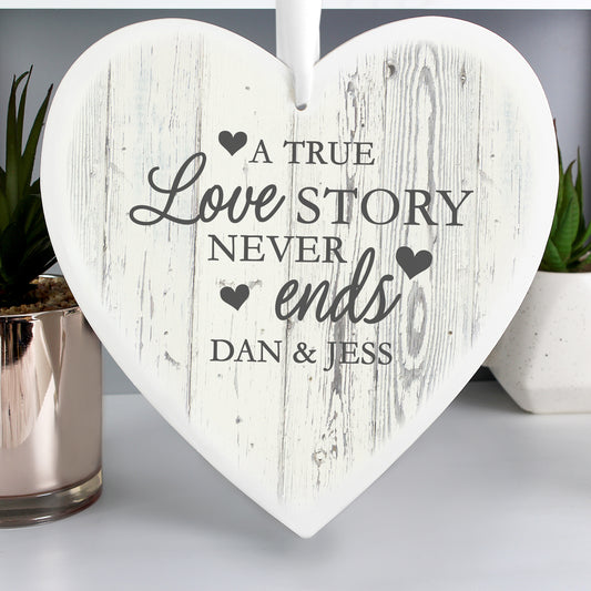 Personalised Love Story Large Wooden Heart Decoration