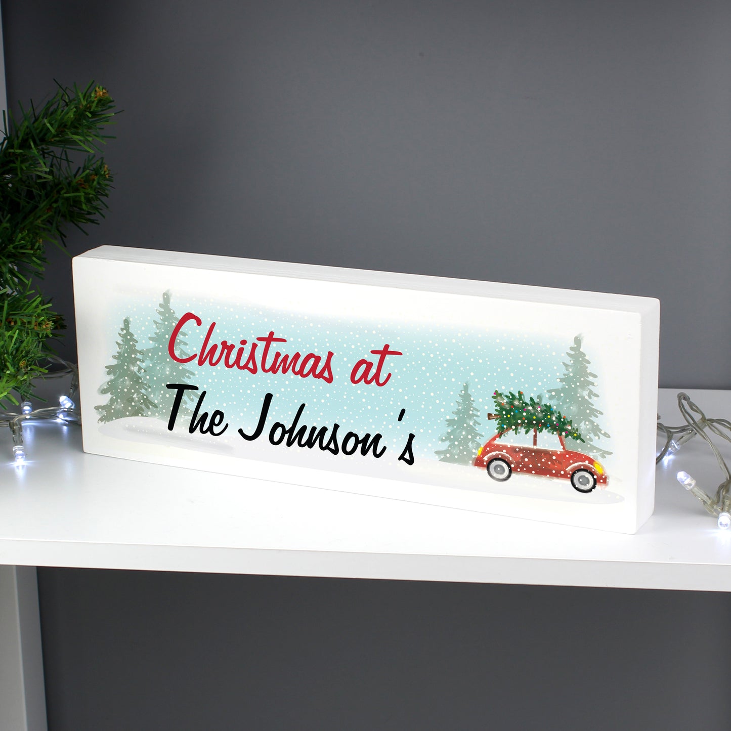 Personalised 'Driving Home For Christmas' Wooden Block Sign