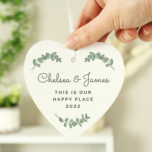 Personalised Botanical Wooden Heart Decoration