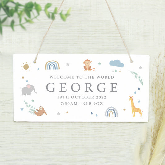 Personalised Safari Animals Wooden Sign