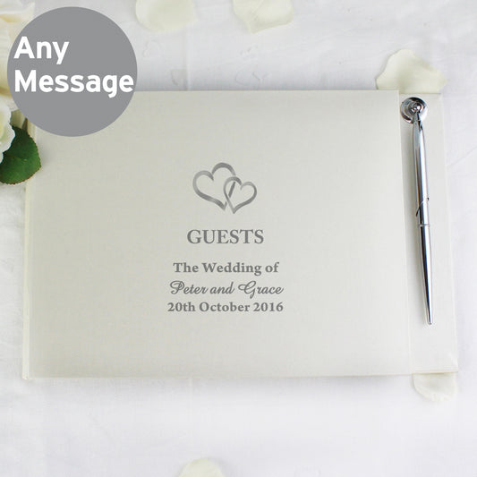 Personalised Hearts Design Hardback Guest Book & Pen