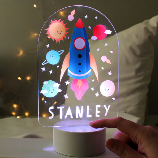 Personalised Space Rocket LED Colour Changing Night Light