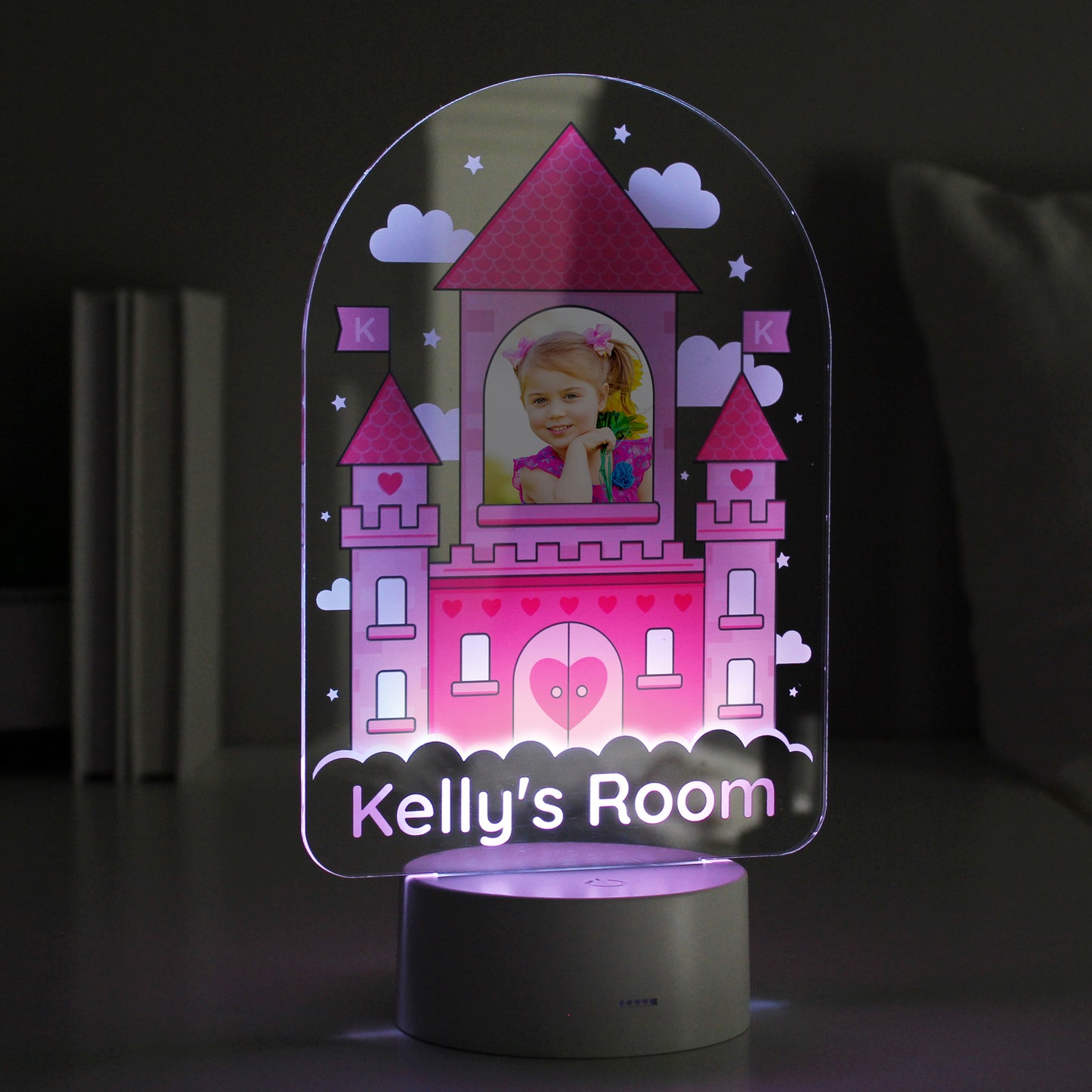 Personalised Pink Castle Photo Upload LED Colour Changing Night Light