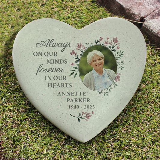 Personalised Floral Photo Upload Memorial Resin Heart