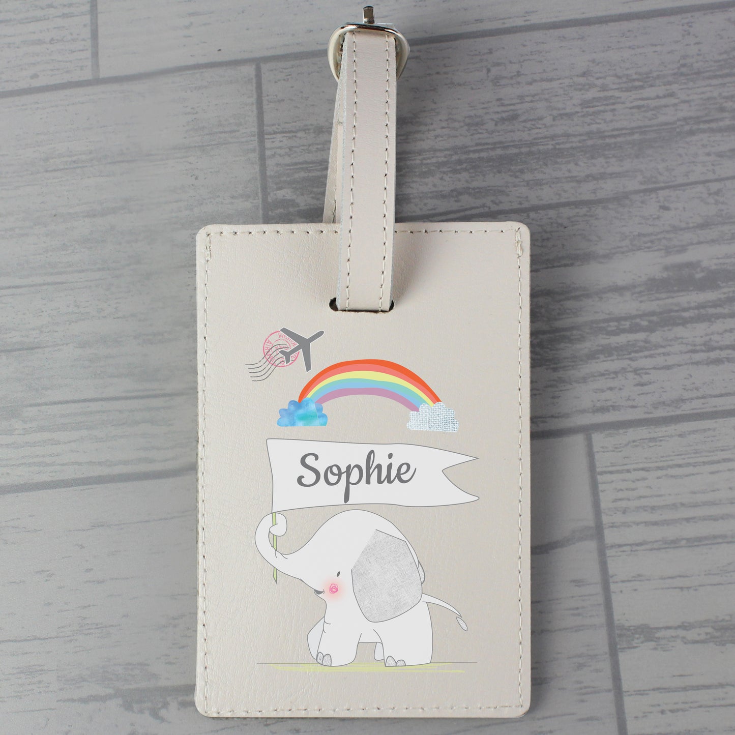 Personalised Hessian Elephant Cream Luggage Tag